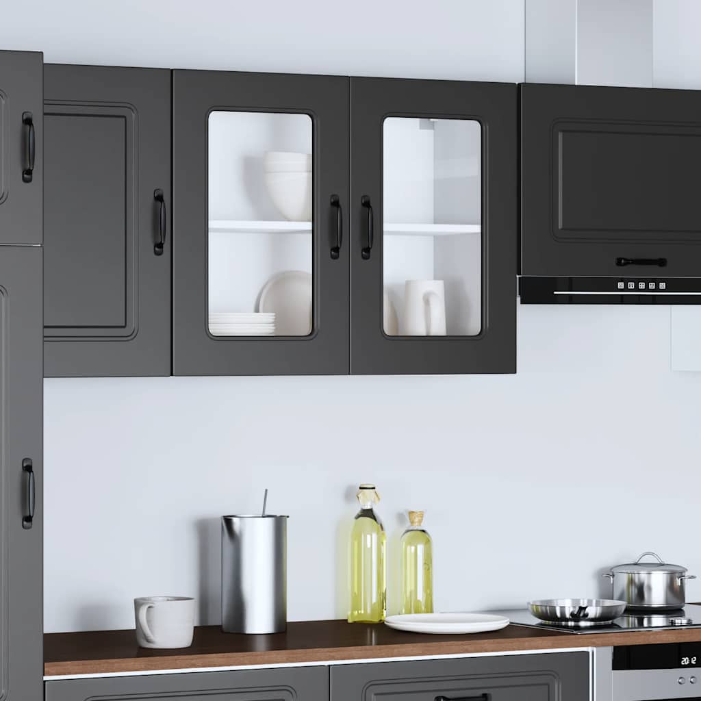 Keukenbovenkast met glazen deur Kalmar bewerkt hout zwart is nu te koop bij PeponiXL, paradijselijk wonen!