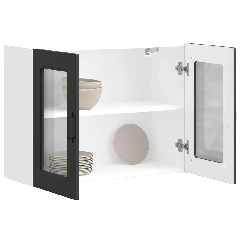 Keukenbovenkast met glazen deur Kalmar bewerkt hout zwart is nu te koop bij PeponiXL, paradijselijk wonen!