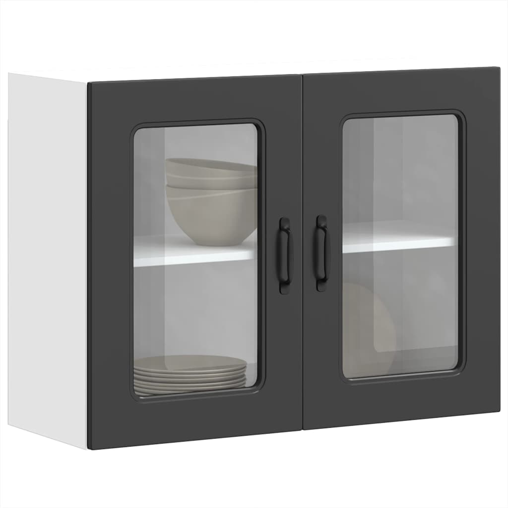 Keukenbovenkast met glazen deur Kalmar bewerkt hout zwart is nu te koop bij PeponiXL, paradijselijk wonen!