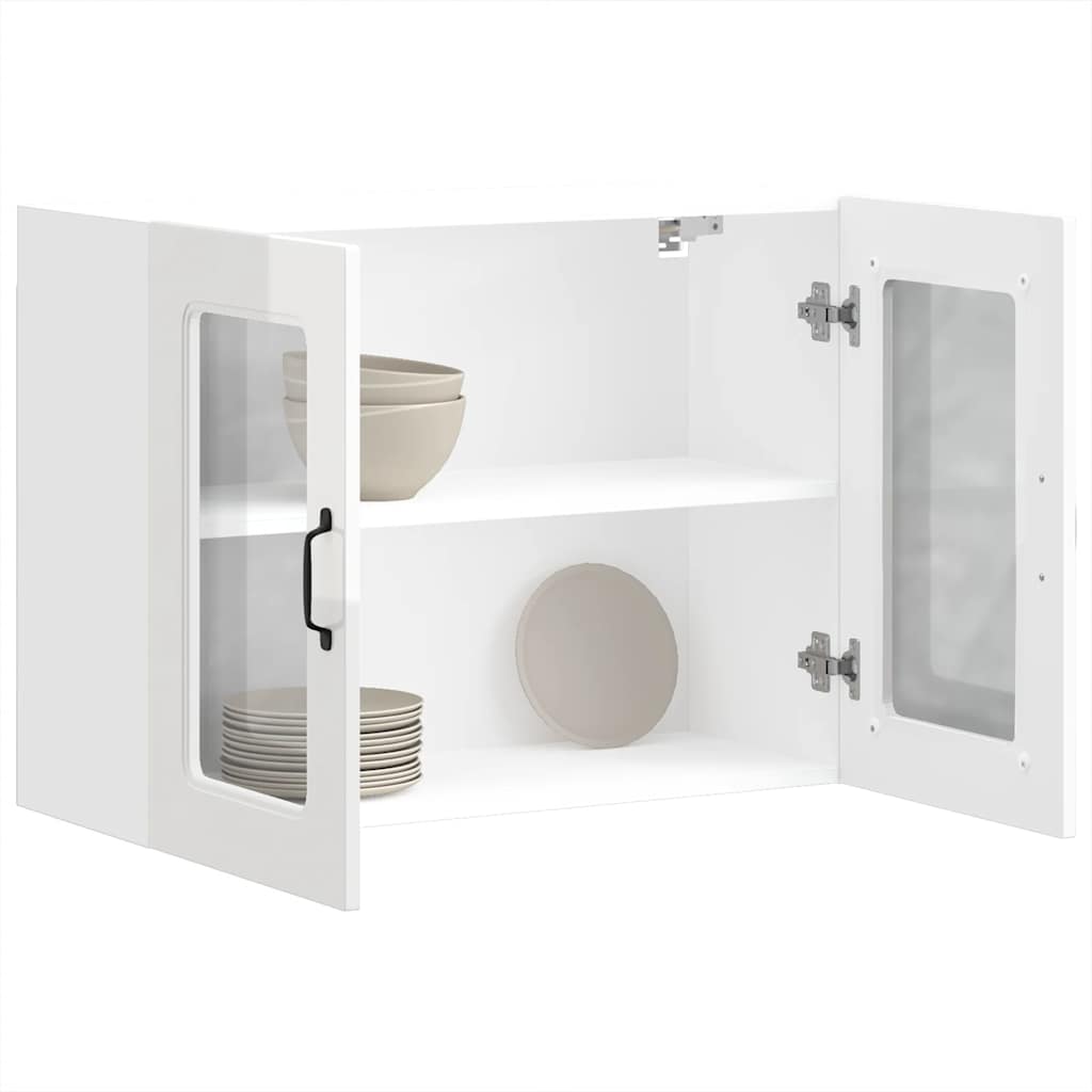 Keukenbovenkast met glazen deur Kalmar bewerkt hout hoogglanswit is nu te koop bij PeponiXL, paradijselijk wonen!