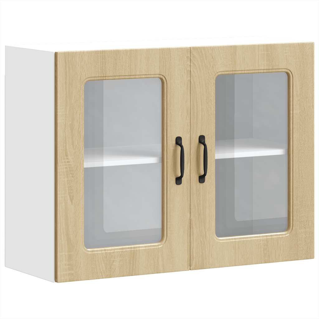Keukenbovenkast met glazen deur Kalmar bewerkt hout sonoma eikenkleur is nu te koop bij PeponiXL, paradijselijk wonen!