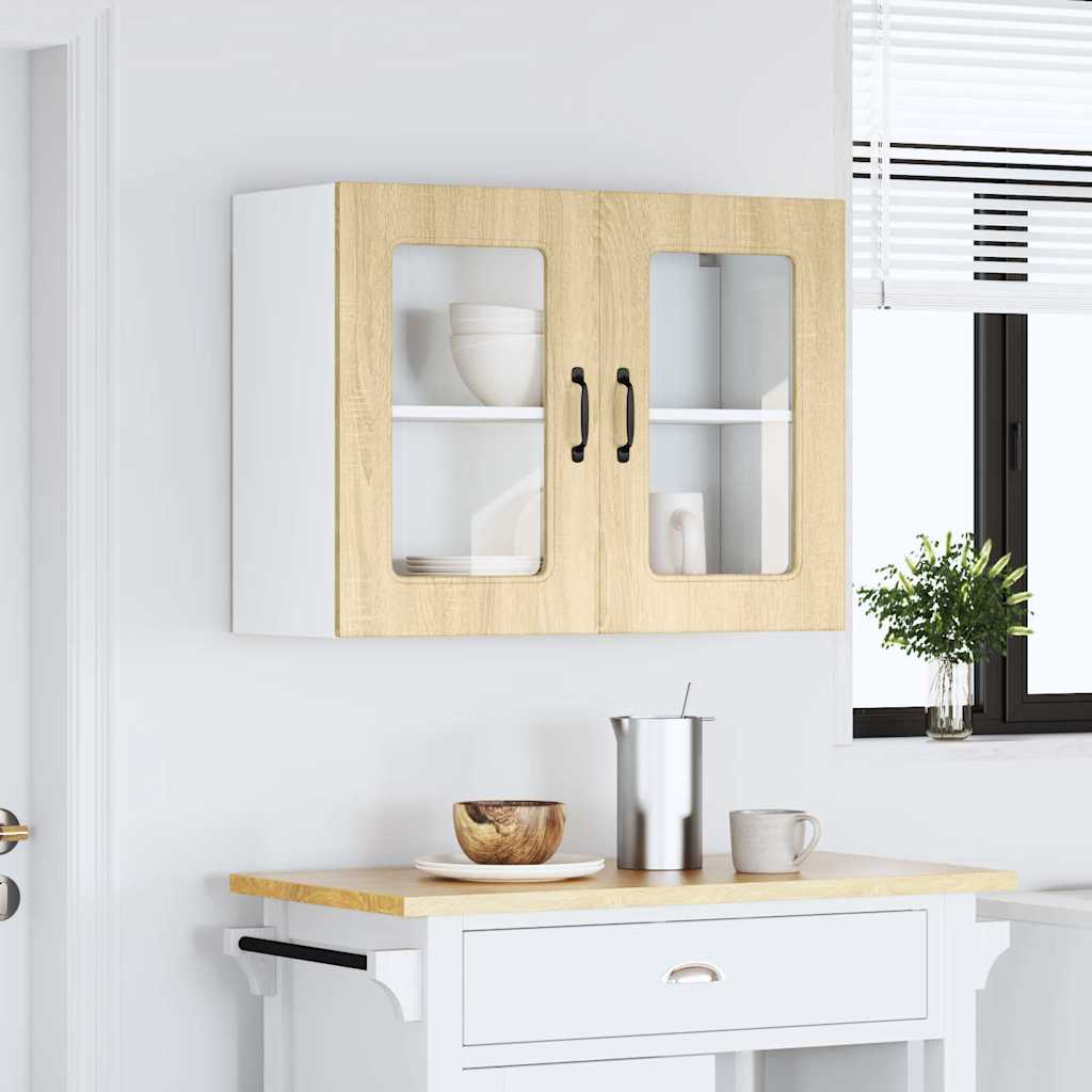 Keukenbovenkast met glazen deur Kalmar bewerkt hout sonoma eikenkleur is nu te koop bij PeponiXL, paradijselijk wonen!