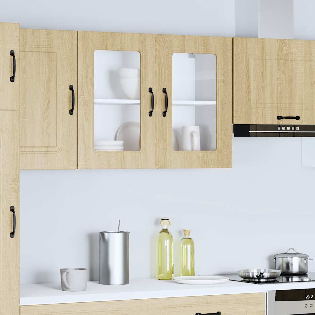 Keukenbovenkast met glazen deur Kalmar bewerkt hout sonoma eikenkleur is nu te koop bij PeponiXL, paradijselijk wonen!