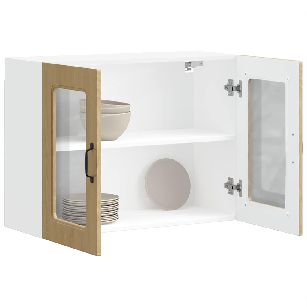 Keukenbovenkast met glazen deur Kalmar bewerkt hout sonoma eikenkleur is nu te koop bij PeponiXL, paradijselijk wonen!