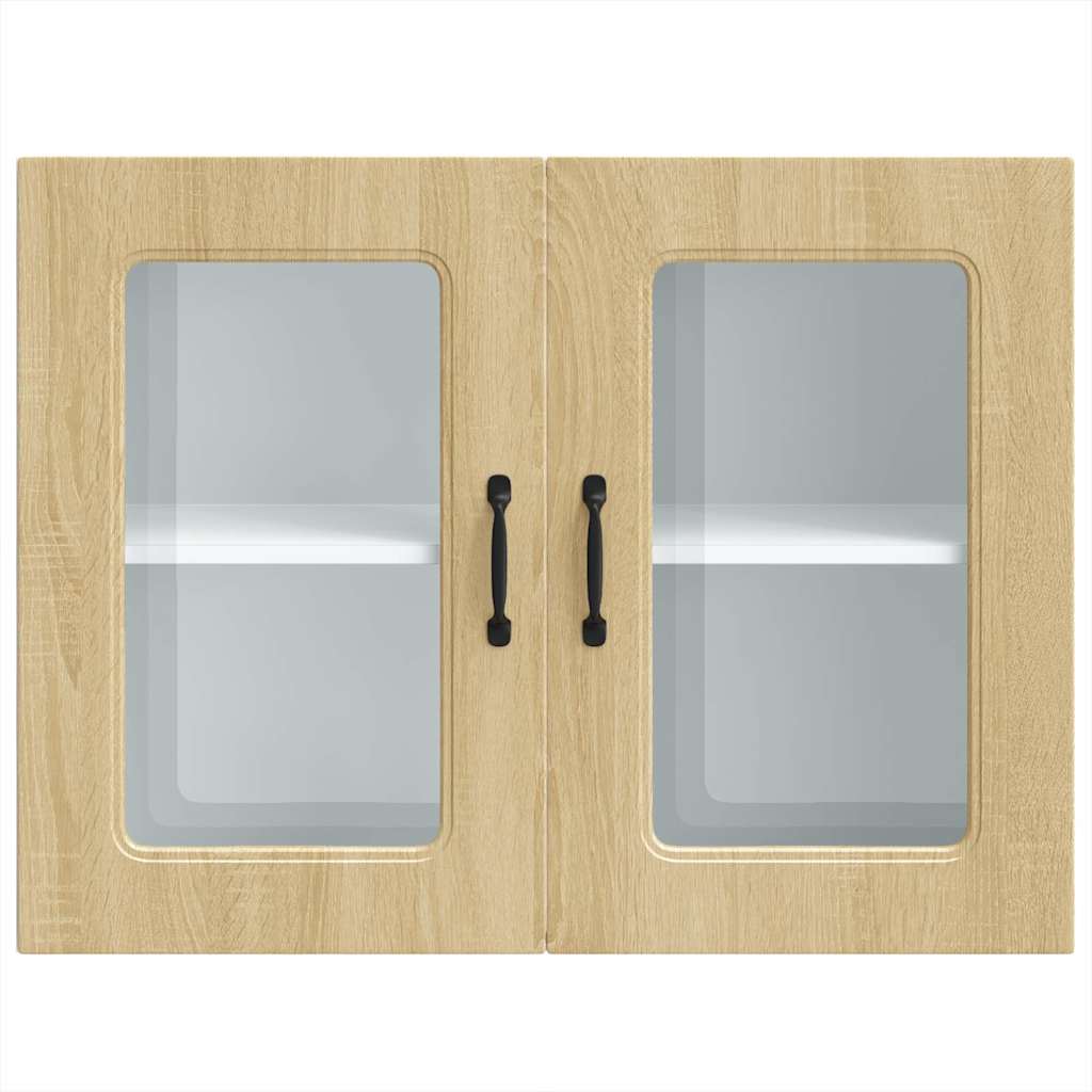 Keukenbovenkast met glazen deur Kalmar bewerkt hout sonoma eikenkleur is nu te koop bij PeponiXL, paradijselijk wonen!