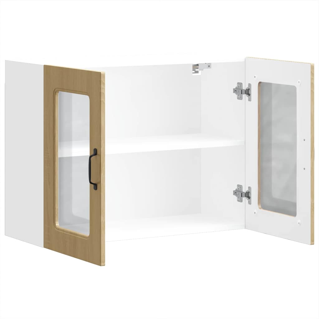 Keukenbovenkast met glazen deur Kalmar bewerkt hout sonoma eikenkleur is nu te koop bij PeponiXL, paradijselijk wonen!