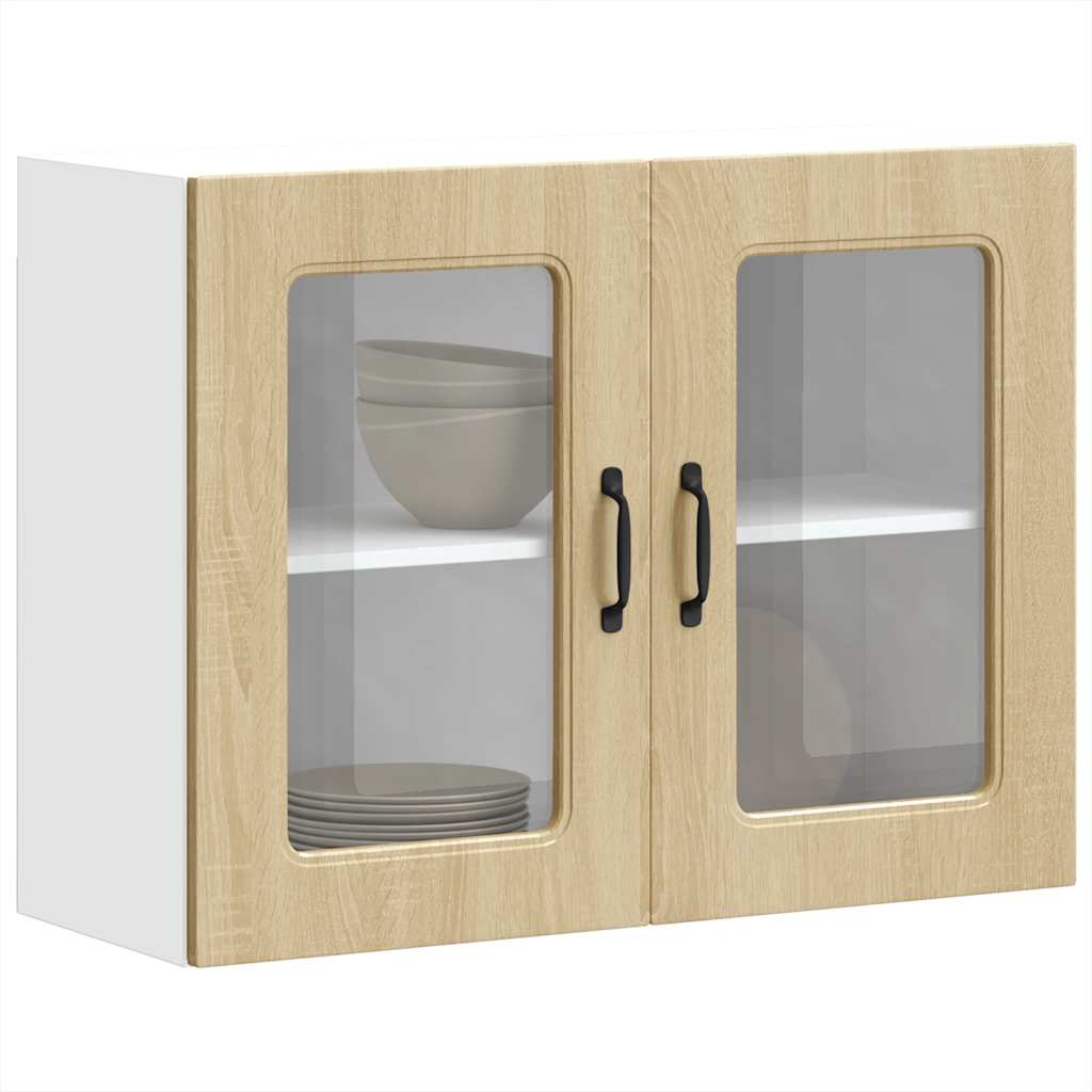 Keukenbovenkast met glazen deur Kalmar bewerkt hout sonoma eikenkleur is nu te koop bij PeponiXL, paradijselijk wonen!