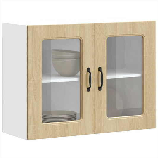 Keukenbovenkast met glazen deur Kalmar bewerkt hout sonoma eikenkleur is nu te koop bij PeponiXL, paradijselijk wonen!