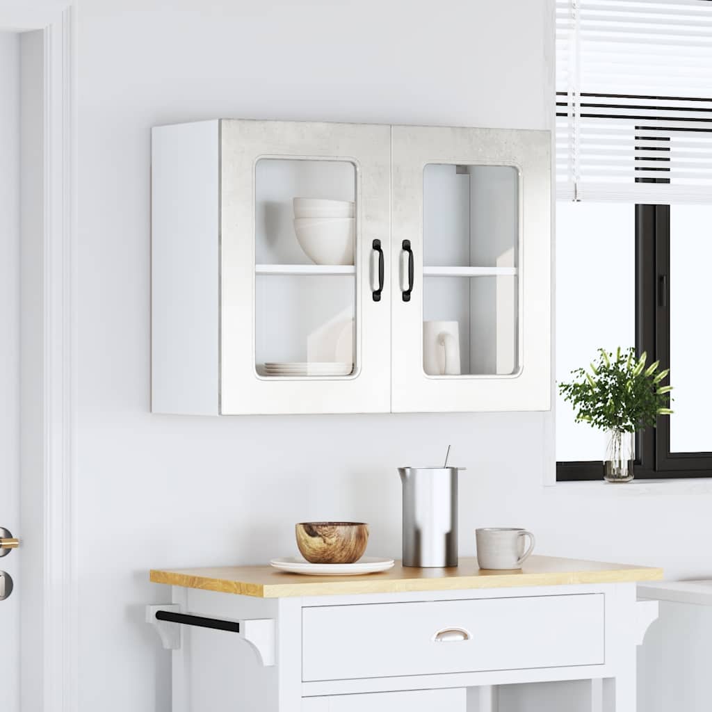 Keukenbovenkast met glazen deur Kalmar bewerkt hout betongrijs is nu te koop bij PeponiXL, paradijselijk wonen!