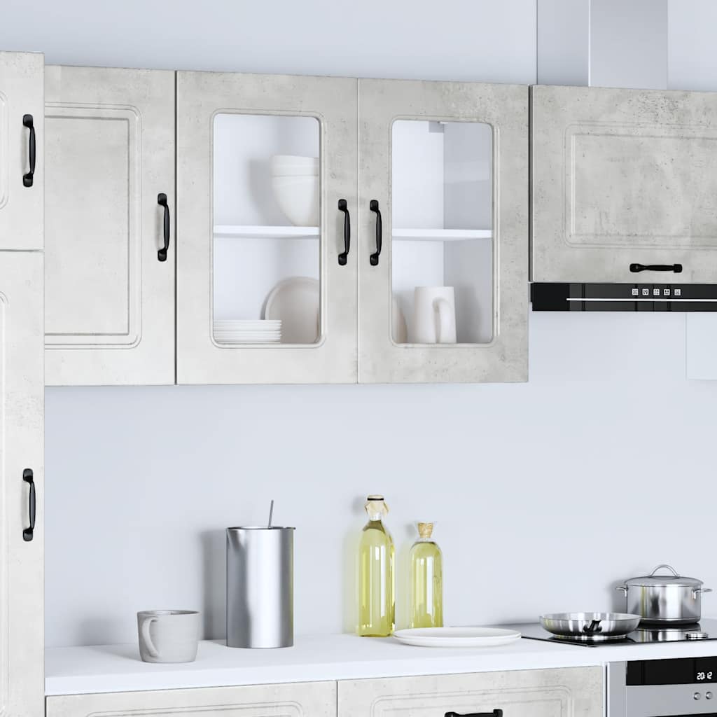Keukenbovenkast met glazen deur Kalmar bewerkt hout betongrijs is nu te koop bij PeponiXL, paradijselijk wonen!