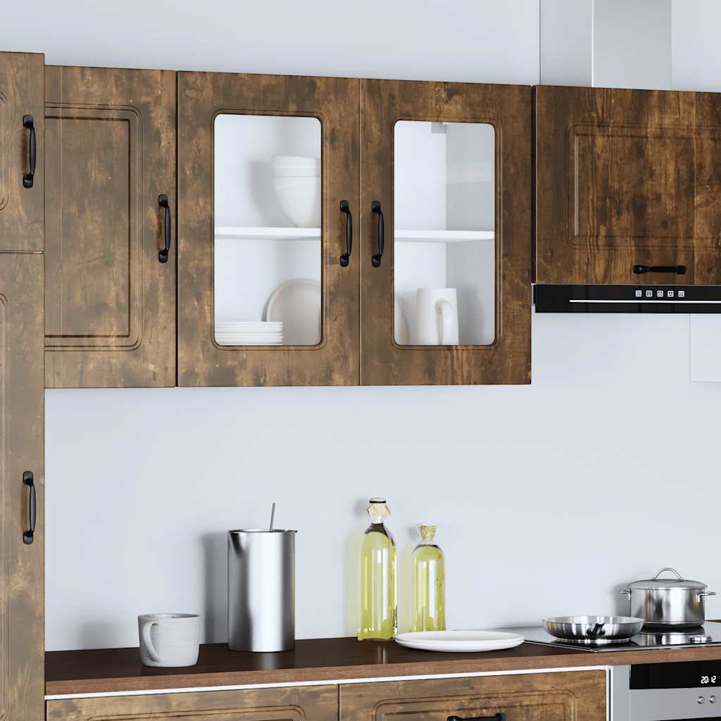 Keukenbovenkast met glazen deur Kalmar bewerkt hout gerookt eikenkleur is nu te koop bij PeponiXL, paradijselijk wonen!