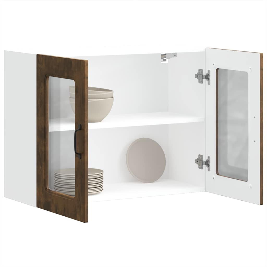 Keukenbovenkast met glazen deur Kalmar bewerkt hout gerookt eikenkleur is nu te koop bij PeponiXL, paradijselijk wonen!