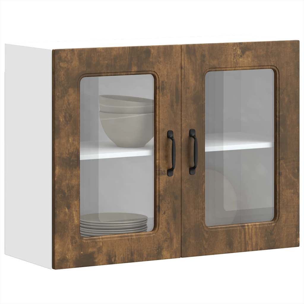 Keukenbovenkast met glazen deur Kalmar bewerkt hout gerookt eikenkleur is nu te koop bij PeponiXL, paradijselijk wonen!