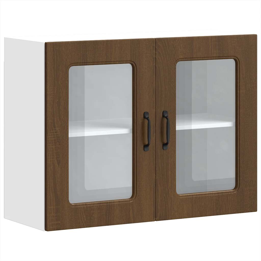 Keukenbovenkast met glazen deur bewerkt hout bruin eikenkleur is nu te koop bij PeponiXL, paradijselijk wonen!