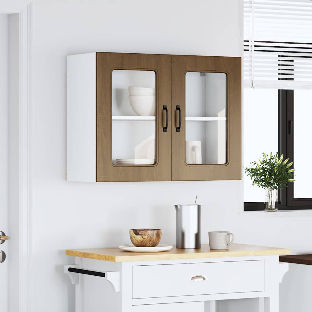 Keukenbovenkast met glazen deur bewerkt hout bruin eikenkleur is nu te koop bij PeponiXL, paradijselijk wonen!