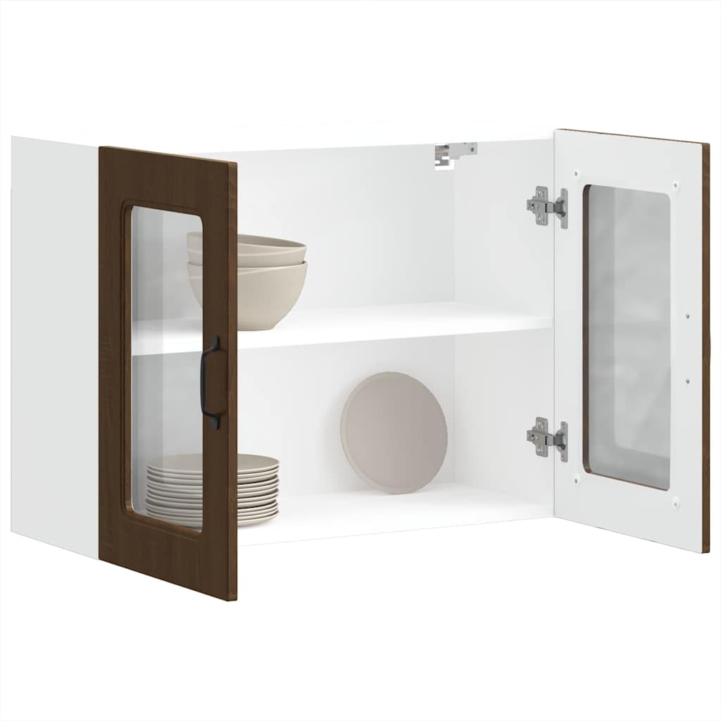 Keukenbovenkast met glazen deur bewerkt hout bruin eikenkleur is nu te koop bij PeponiXL, paradijselijk wonen!