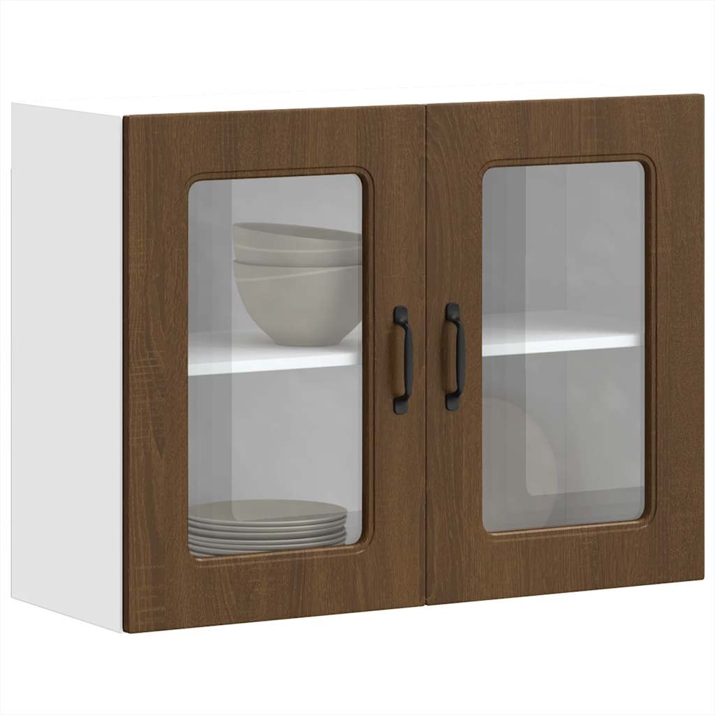 Keukenbovenkast met glazen deur bewerkt hout bruin eikenkleur is nu te koop bij PeponiXL, paradijselijk wonen!
