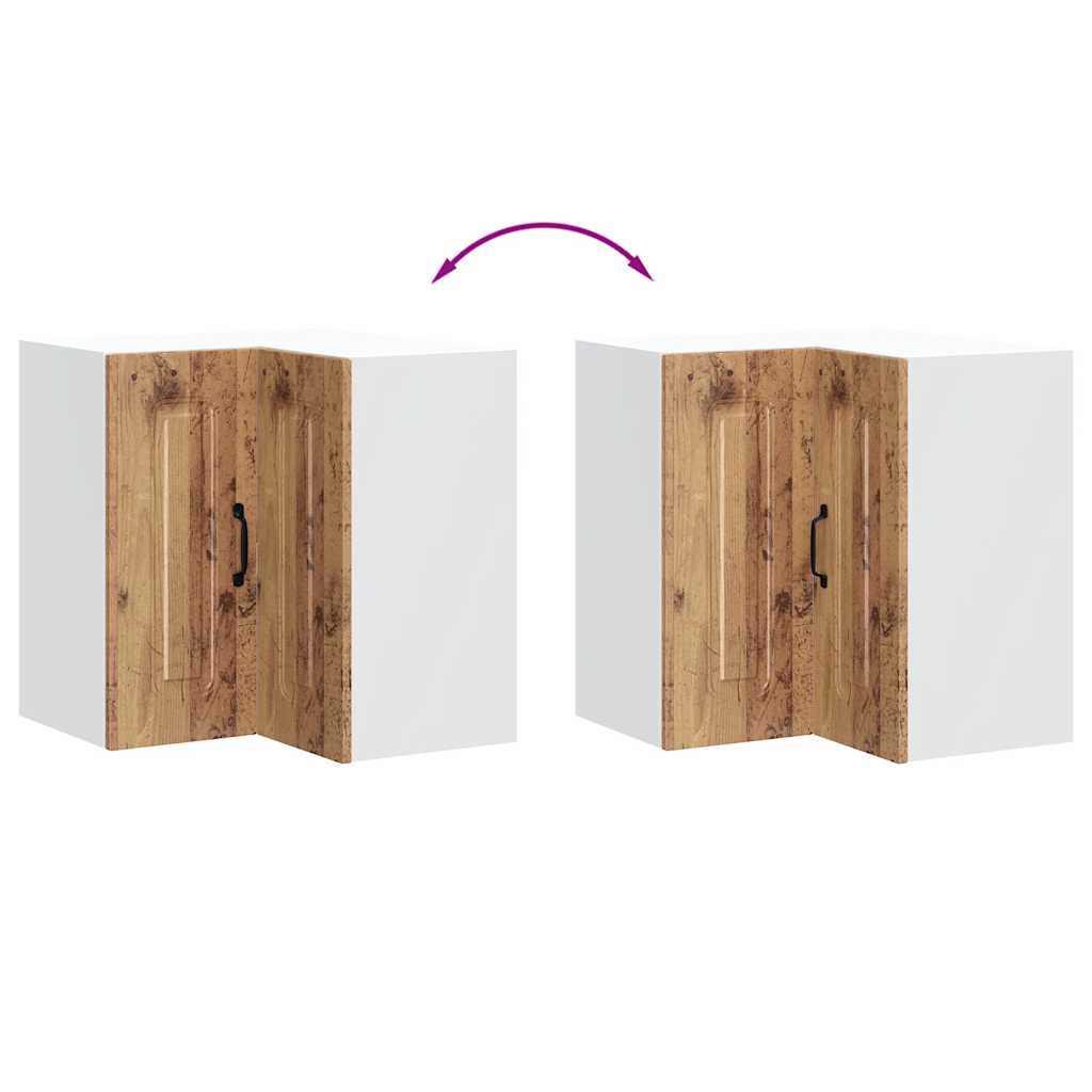 Keukenwandhoekkast Kalmar bewerkt hout oud houtkleurig is nu te koop bij PeponiXL, paradijselijk wonen!