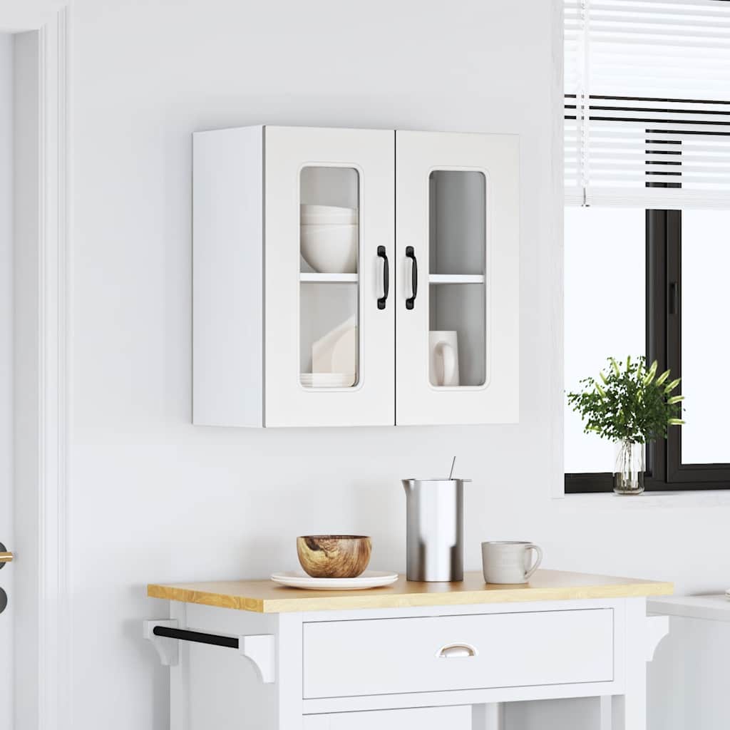 Keukenbovenkast met glazen deur Kalmar bewerkt hout wit is nu te koop bij PeponiXL, paradijselijk wonen!