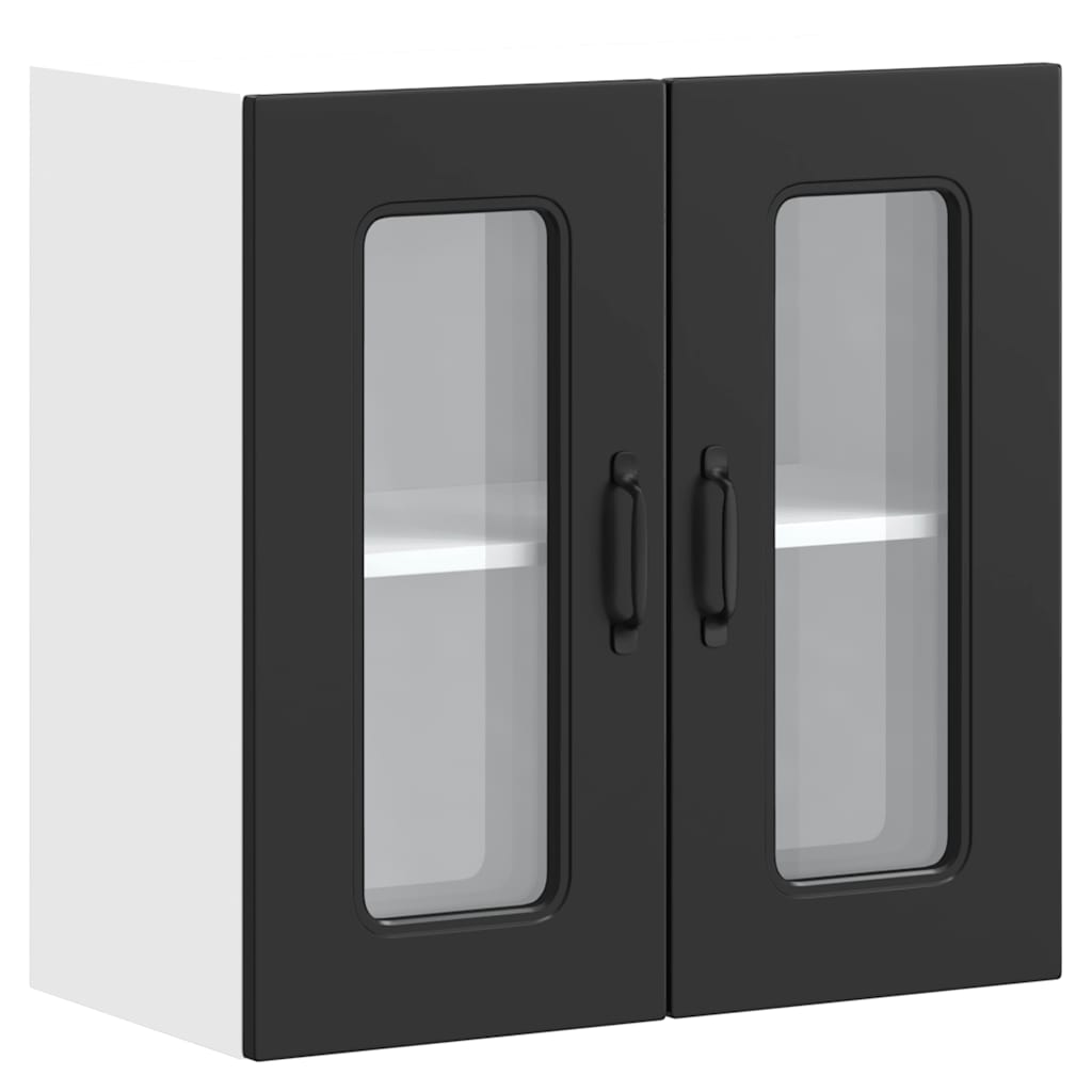 Keukenbovenkast met glazen deur Kalmar bewerkt hout zwart is nu te koop bij PeponiXL, paradijselijk wonen!