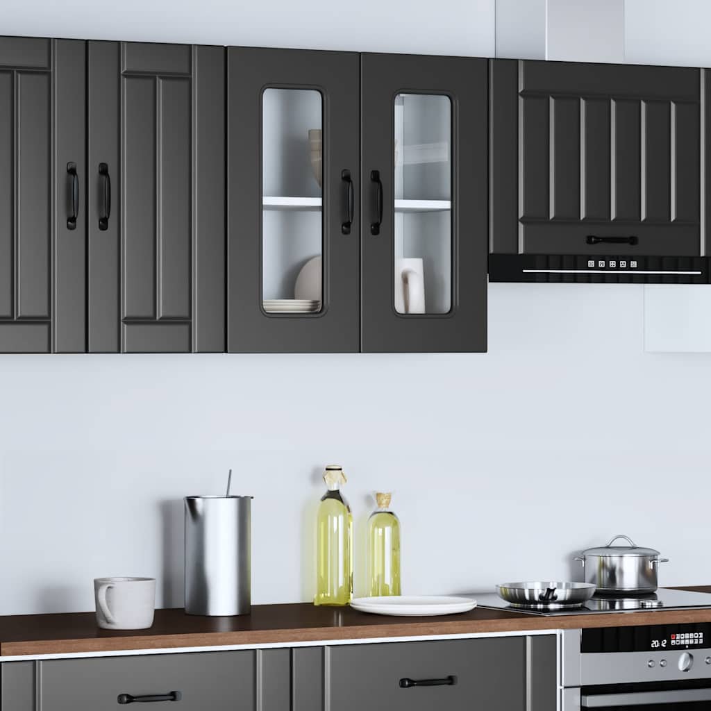 Keukenbovenkast met glazen deur Kalmar bewerkt hout zwart is nu te koop bij PeponiXL, paradijselijk wonen!