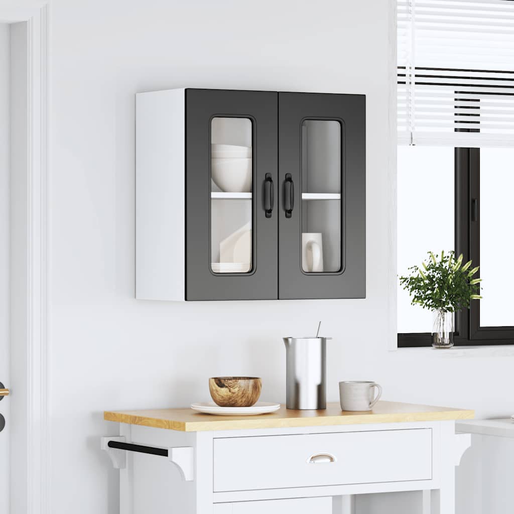 Keukenbovenkast met glazen deur Kalmar bewerkt hout zwart is nu te koop bij PeponiXL, paradijselijk wonen!