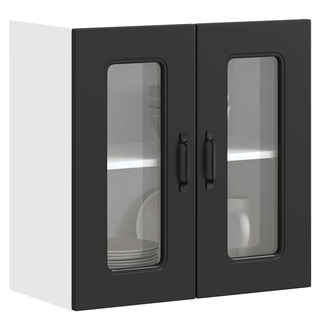 Keukenbovenkast met glazen deur Kalmar bewerkt hout zwart is nu te koop bij PeponiXL, paradijselijk wonen!