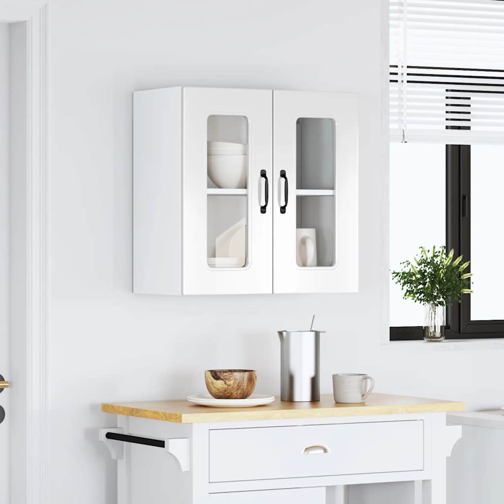 Keukenbovenkast met glazen deur Kalmar bewerkt hout hoogglanswit is nu te koop bij PeponiXL, paradijselijk wonen!