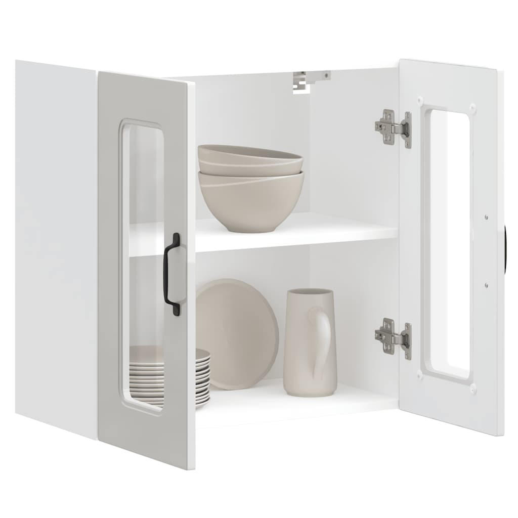 Keukenbovenkast met glazen deur Kalmar bewerkt hout hoogglanswit is nu te koop bij PeponiXL, paradijselijk wonen!