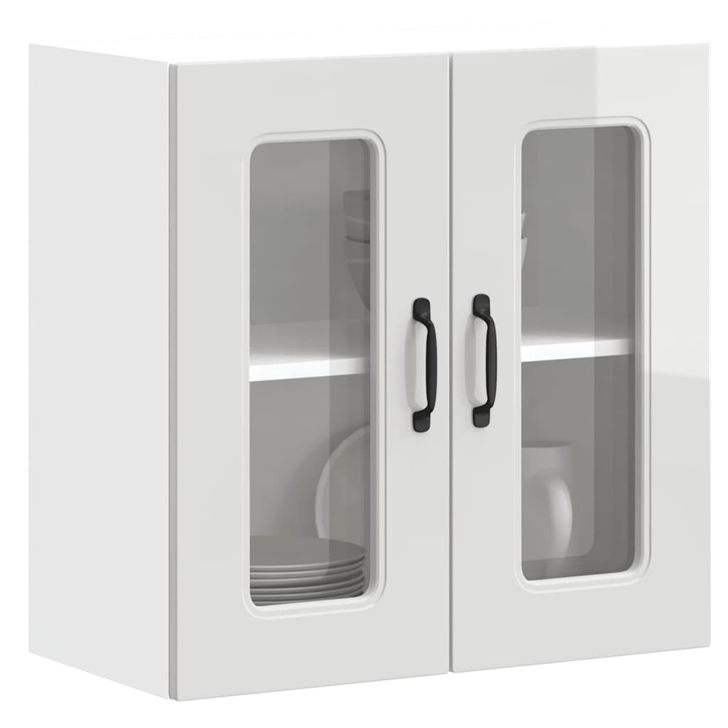 Keukenbovenkast met glazen deur Kalmar bewerkt hout hoogglanswit is nu te koop bij PeponiXL, paradijselijk wonen!