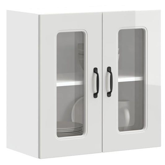 Keukenbovenkast met glazen deur Kalmar bewerkt hout hoogglanswit is nu te koop bij PeponiXL, paradijselijk wonen!