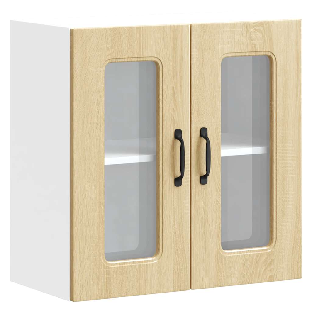 Keukenbovenkast met glazen deur Kalmar bewerkt hout sonoma eikenkleur is nu te koop bij PeponiXL, paradijselijk wonen!