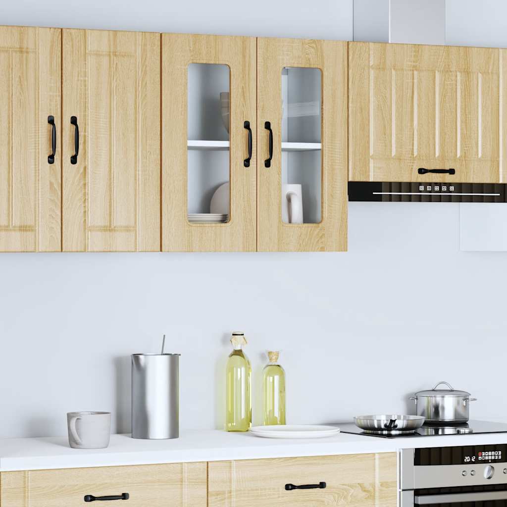 Keukenbovenkast met glazen deur Kalmar bewerkt hout sonoma eikenkleur is nu te koop bij PeponiXL, paradijselijk wonen!