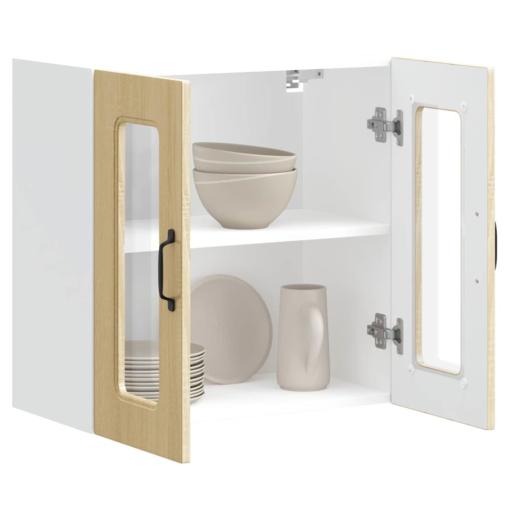 Keukenbovenkast met glazen deur Kalmar bewerkt hout sonoma eikenkleur is nu te koop bij PeponiXL, paradijselijk wonen!