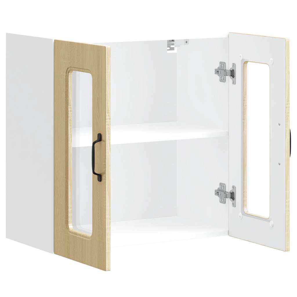 Keukenbovenkast met glazen deur Kalmar bewerkt hout sonoma eikenkleur is nu te koop bij PeponiXL, paradijselijk wonen!