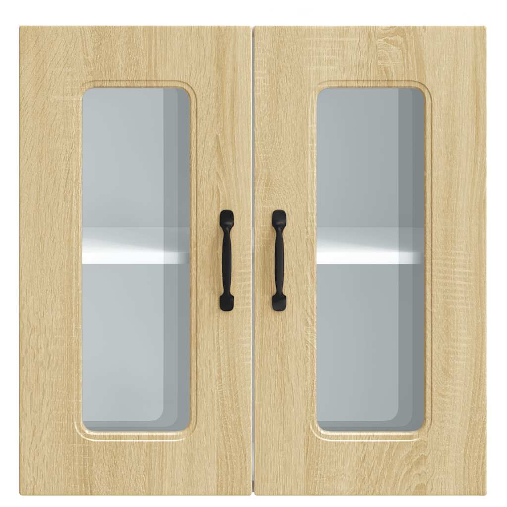 Keukenbovenkast met glazen deur Kalmar bewerkt hout sonoma eikenkleur is nu te koop bij PeponiXL, paradijselijk wonen!