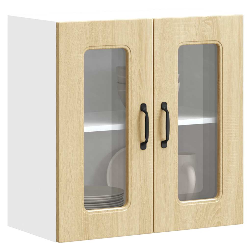 Keukenbovenkast met glazen deur Kalmar bewerkt hout sonoma eikenkleur is nu te koop bij PeponiXL, paradijselijk wonen!