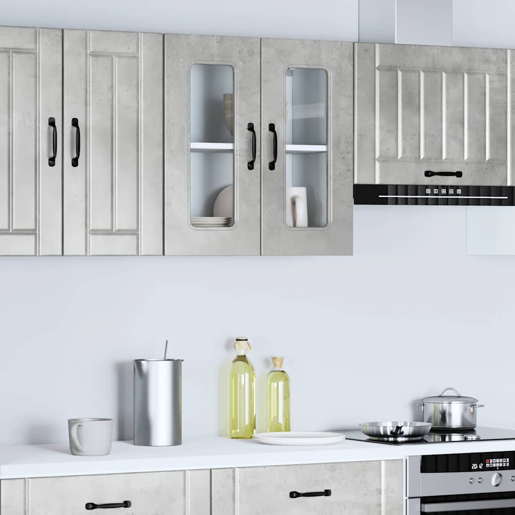 Keukenbovenkast met glazen deur Kalmar bewerkt hout betongrijs is nu te koop bij PeponiXL, paradijselijk wonen!