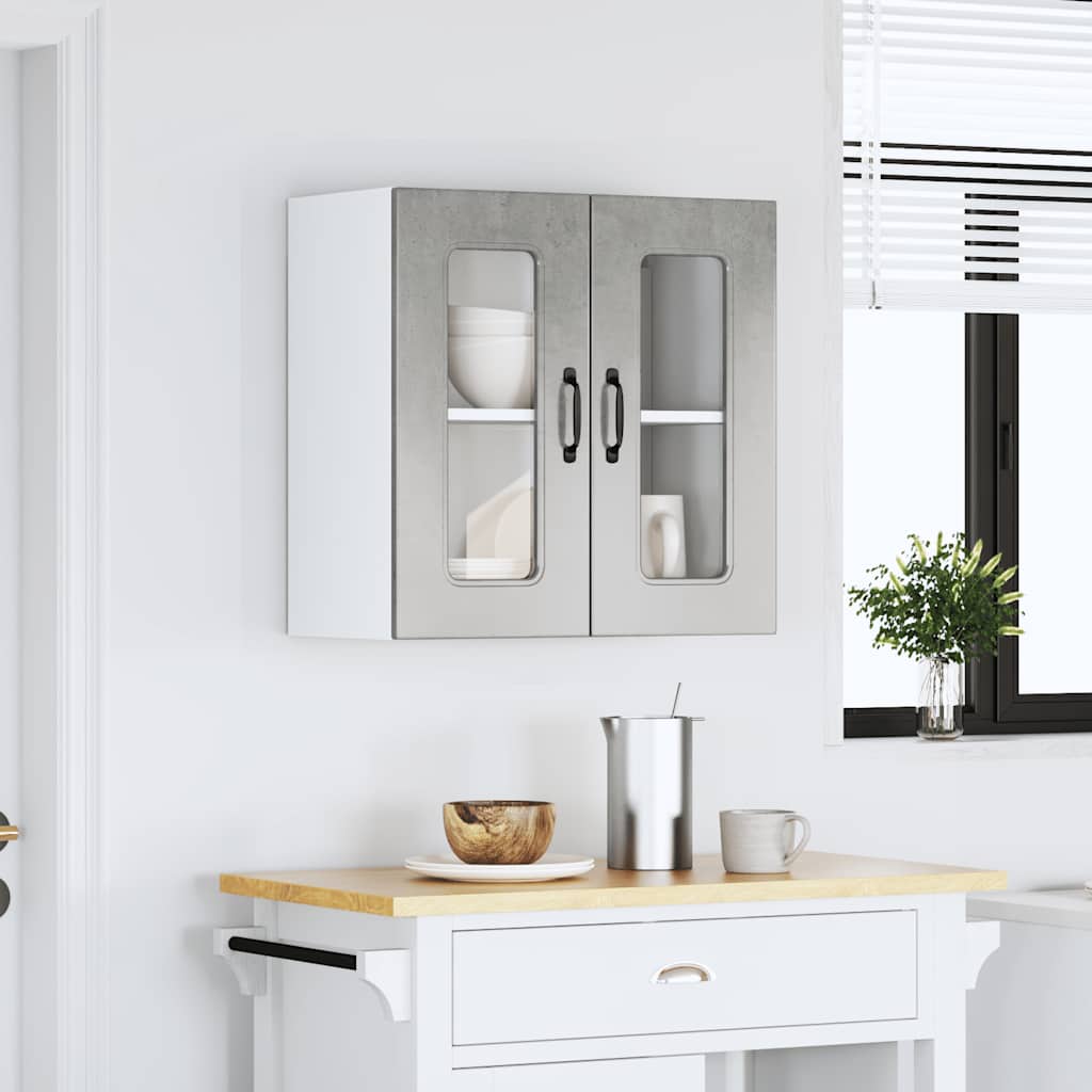 Keukenbovenkast met glazen deur Kalmar bewerkt hout betongrijs is nu te koop bij PeponiXL, paradijselijk wonen!