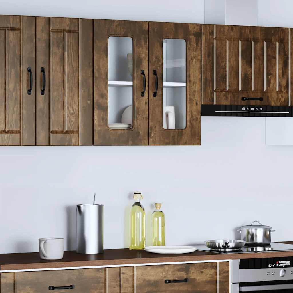 Keukenbovenkast met glazen deur Kalmar bewerkt hout gerookt eikenkleur is nu te koop bij PeponiXL, paradijselijk wonen!