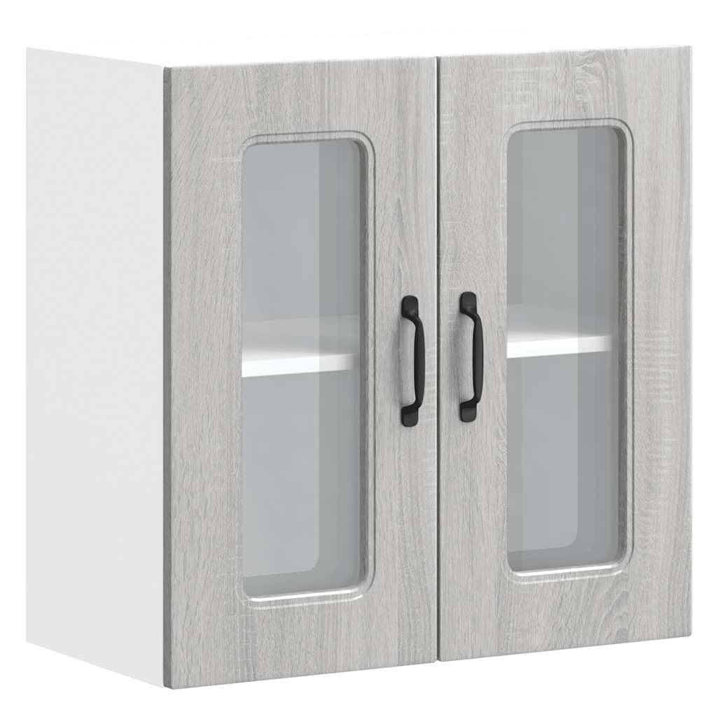 Keukenbovenkast met glazen deur Kalmar bewerkt hout grijs sonoma eiken is nu te koop bij PeponiXL, paradijselijk wonen!