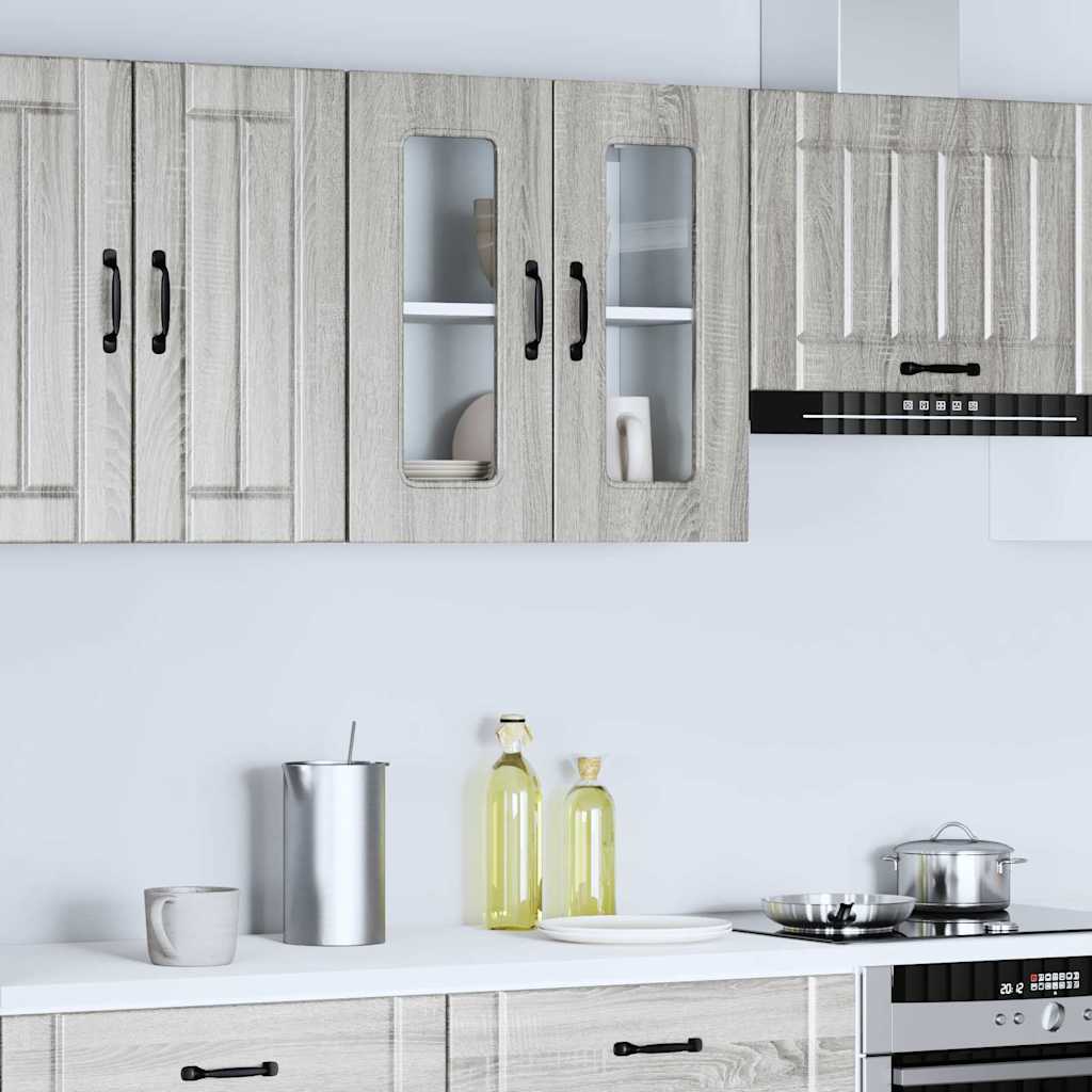 Keukenbovenkast met glazen deur Kalmar bewerkt hout grijs sonoma eiken is nu te koop bij PeponiXL, paradijselijk wonen!