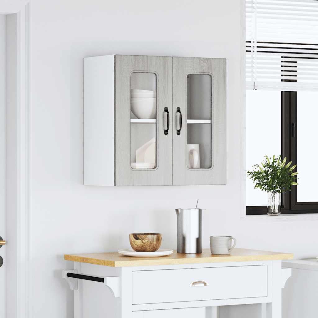 Keukenbovenkast met glazen deur Kalmar bewerkt hout grijs sonoma eiken is nu te koop bij PeponiXL, paradijselijk wonen!