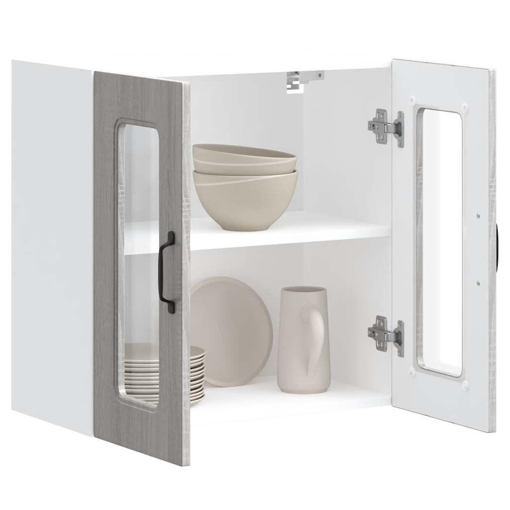 Keukenbovenkast met glazen deur Kalmar bewerkt hout grijs sonoma eiken is nu te koop bij PeponiXL, paradijselijk wonen!