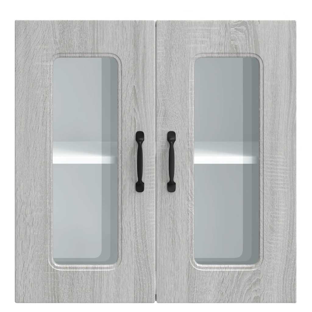 Keukenbovenkast met glazen deur Kalmar bewerkt hout grijs sonoma eiken is nu te koop bij PeponiXL, paradijselijk wonen!