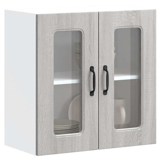 Keukenbovenkast met glazen deur Kalmar bewerkt hout grijs sonoma eiken is nu te koop bij PeponiXL, paradijselijk wonen!