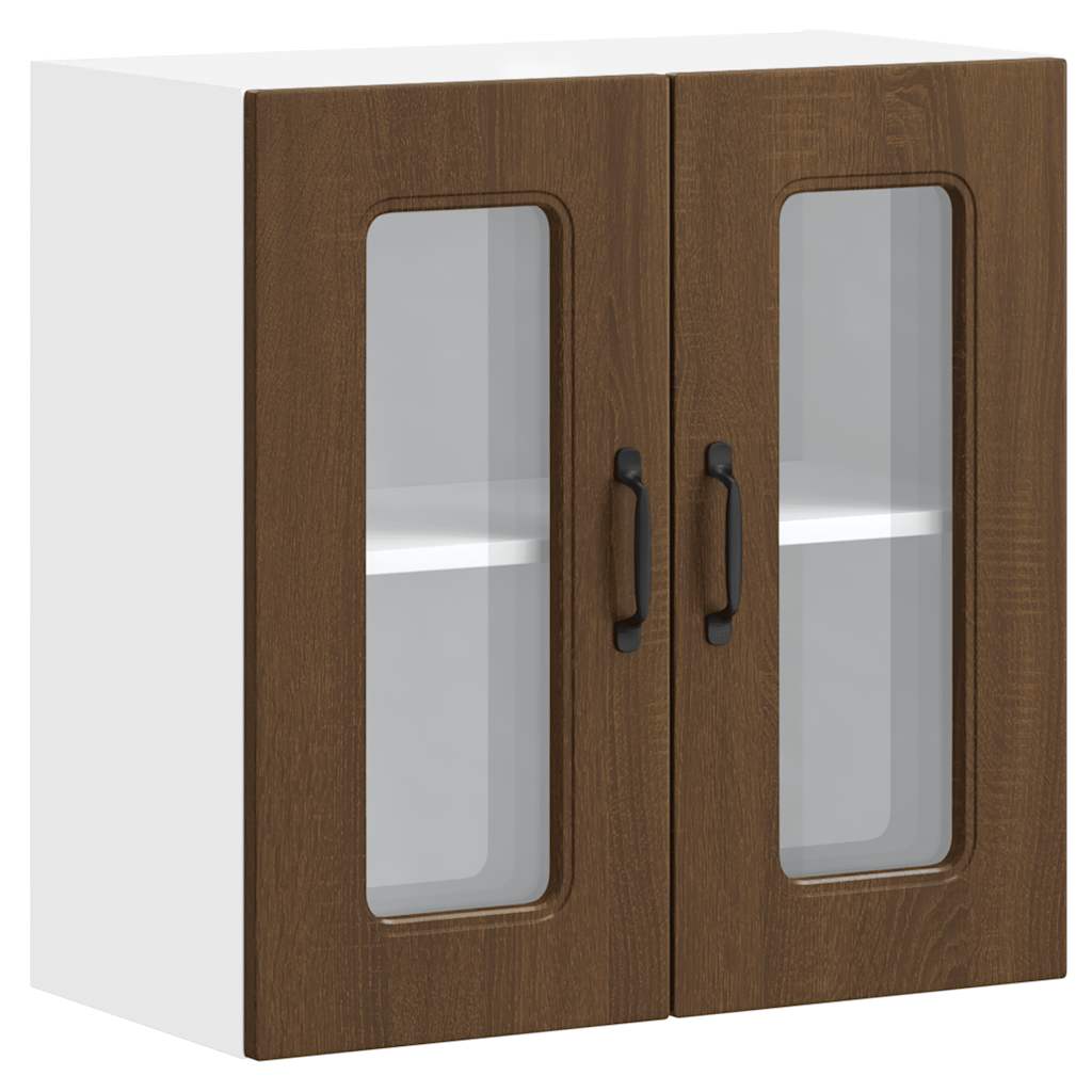 Keukenbovenkast met glazen deur bewerkt hout bruin eikenkleur is nu te koop bij PeponiXL, paradijselijk wonen!