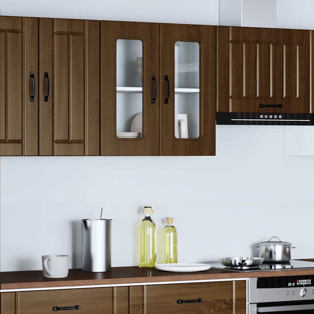 Keukenbovenkast met glazen deur bewerkt hout bruin eikenkleur is nu te koop bij PeponiXL, paradijselijk wonen!