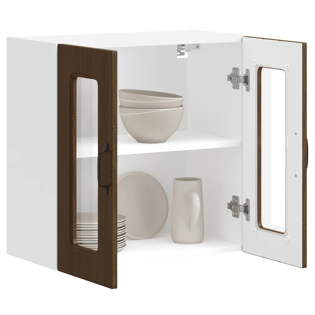 Keukenbovenkast met glazen deur bewerkt hout bruin eikenkleur is nu te koop bij PeponiXL, paradijselijk wonen!