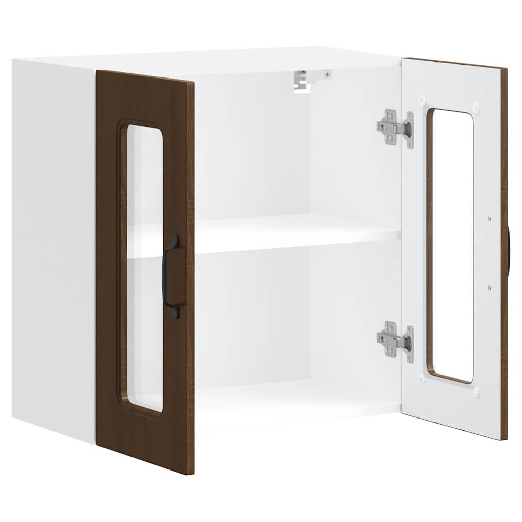 Keukenbovenkast met glazen deur bewerkt hout bruin eikenkleur is nu te koop bij PeponiXL, paradijselijk wonen!